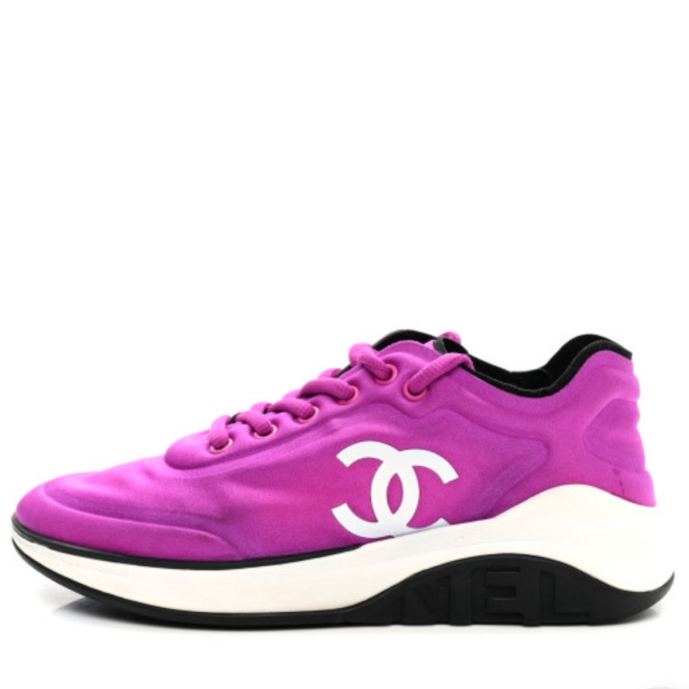 Chanel Lycra Fabric Womens CC Sneakers 37 Dark Pink